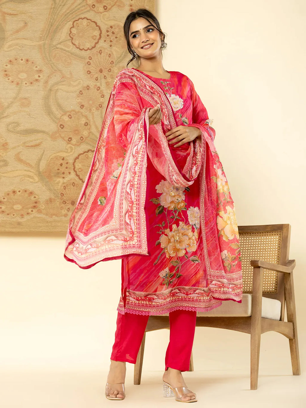 Yufta Oragnza Kurta Dupatta Set With Lining And Intricate Handwork | Grocsy