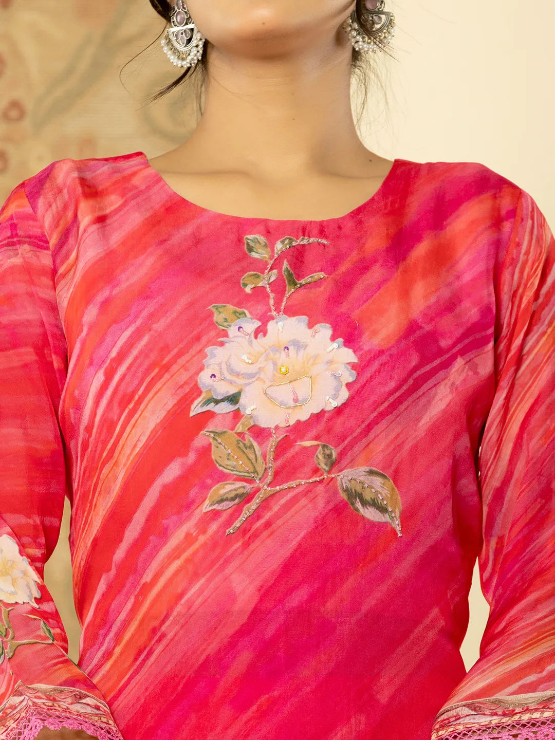 Yufta Oragnza Kurta Dupatta Set With Lining And Intricate Handwork | Grocsy
