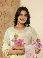 Yufta Pure Oragnza Kurta Set With Pant And Dupatta | Grocsy