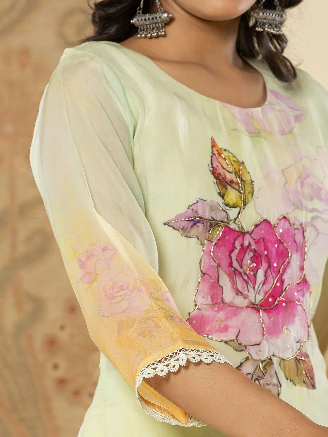 Yufta Pure Oragnza Kurta Set With Pant And Dupatta | Grocsy