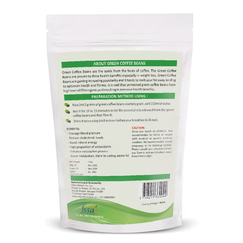 Vokin Biotech Organic Green Coffee Beans Decaffeinated & Unroasted Arabica Coffee For Weight Management | Grocsy