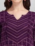 HERE&NOW Purple Ethnic Motifs Printed Pure Cotton Kurta with Trousers & With Dupatta | Grocsy