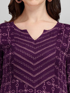 HERE&NOW Purple Ethnic Motifs Printed Pure Cotton Kurta with Trousers & With Dupatta | Grocsy