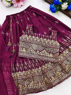 Evanik Purple Designer Georgette Embroidered Work Wedding Lehenga Choli For Kids | Grocsy