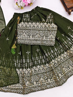 Evanik Green Designer Georgette Embroidered Work Wedding Lehenga Choli For Kids | Grocsy