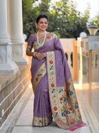 Mameraa Sarees Lavender Faux Banarasi Silk Saree With Paithani Rich Weaved Pallu And Blouse-Lavender | Grocsy
