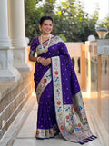 Mameraa Sarees Violet Faux Banarasi Silk Saree With Paithani Rich Weaved Pallu And Blouse-Violet | Grocsy