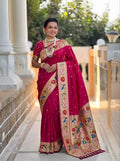 Mameraa Sarees Pink Faux Banarasi Silk Saree With Paithani Rich Weaved Pallu And Blouse-Pink | Grocsy