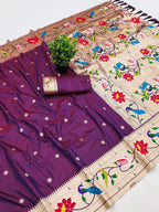 Mameraa Sarees Wine Faux Banarasi Silk Saree With Paithani Rich Weaved Pallu And Blouse-Wine | Grocsy