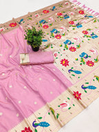Mameraa Sarees Baby Pink Faux Banarasi Silk Saree With Paithani Rich Weaved Pallu And Blouse-Baby_Pink | Grocsy
