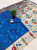 Mameraa Sarees Teal Blue Faux Banarasi Silk Saree With Paithani Rich Weaved Pallu And Blouse-Teal | Grocsy
