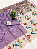 Mameraa Sarees Lavender Faux Banarasi Silk Saree With Paithani Rich Weaved Pallu And Blouse-Lavender | Grocsy