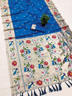 Mameraa Sarees Teal Blue Faux Banarasi Silk Saree With Paithani Rich Weaved Pallu And Blouse-Teal | Grocsy
