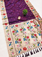 Mameraa Sarees Wine Faux Banarasi Silk Saree With Paithani Rich Weaved Pallu And Blouse-Wine | Grocsy