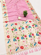 Mameraa Sarees Baby Pink Faux Banarasi Silk Saree With Paithani Rich Weaved Pallu And Blouse-Baby_Pink | Grocsy