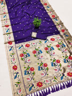 Mameraa Sarees Violet Faux Banarasi Silk Saree With Paithani Rich Weaved Pallu And Blouse-Violet | Grocsy