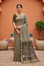 Mameraa Sarees Soft Pure Muga Cotton Saree With Meenakari Weaving Motifs And Contrast Blouse-Multi | Grocsy