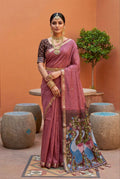 Mameraa Sarees Soft Pure Muga Cotton Saree With Meenakari Weaving Motifs And Contrast Blouse-Pink | Grocsy