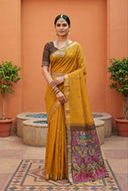Mameraa Sarees Soft Pure Muga Cotton Saree With Meenakari Weaving Motifs And Contrast Blouse-Rust | Grocsy