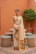 Mameraa Sarees White Faux Banarasi Silk Saree With Paithani Rich Weaved Pallu And Blouse-White | Grocsy