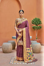 Mameraa Sarees Onion Pink Faux Banarasi Silk Saree With Paithani Rich Weaved Pallu And Blouse-Onion_Pink | Grocsy