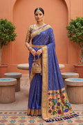 Mameraa Sarees Purple Faux Banarasi Silk Saree With Paithani Rich Weaved Pallu And Blouse-Purple | Grocsy