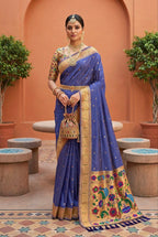 Mameraa Sarees Purple Faux Banarasi Silk Saree With Paithani Rich Weaved Pallu And Blouse-Purple | Grocsy