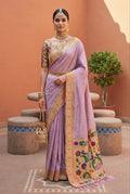 Mameraa Sarees Lavender Faux Banarasi Silk Saree With Paithani Rich Weaved Pallu And Blouse-Lavender | Grocsy