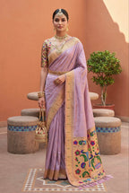 Mameraa Sarees Lavender Faux Banarasi Silk Saree With Paithani Rich Weaved Pallu And Blouse-Lavender | Grocsy