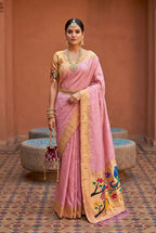 Mameraa Sarees Baby Pink Faux Banarasi Silk Saree With Paithani Rich Weaved Pallu And Blouse-Baby_Pink | Grocsy