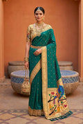 Mameraa Sarees Rama Faux Banarasi Silk Saree With Paithani Rich Weaved Pallu And Blouse-Rama_Green | Grocsy