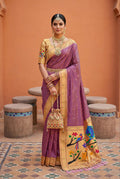 Mameraa Sarees Onion Pink Faux Banarasi Silk Saree With Paithani Rich Weaved Pallu And Blouse-Onion_Pink | Grocsy