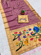 Mameraa Sarees Onion Pink Faux Banarasi Silk Saree With Paithani Rich Weaved Pallu And Blouse-Onion_Pink | Grocsy