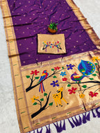 Mameraa Sarees Purple Faux Banarasi Silk Saree With Paithani Rich Weaved Pallu And Blouse-Purple | Grocsy