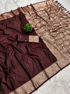 Mameraa Sarees Coffee Soft Banarasi Silk Fabric Saree With Natural Zari Weaving In Gala Border-Coffee | Grocsy