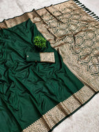 Mameraa Sarees Green Soft Banarasi Silk Fabric Saree With Natural Zari Weaving In Gala Border-Green | Grocsy