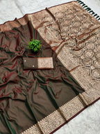 Mameraa Sarees Brown Soft Banarasi Silk Fabric Saree With Natural Zari Weaving In Gala Border-Brown | Grocsy