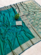 Mameraa Sarees Sea Greensoft Banarasi Silk Fabric Saree With Natural Zari Weaving In Gala Border-Sea_Green | Grocsy