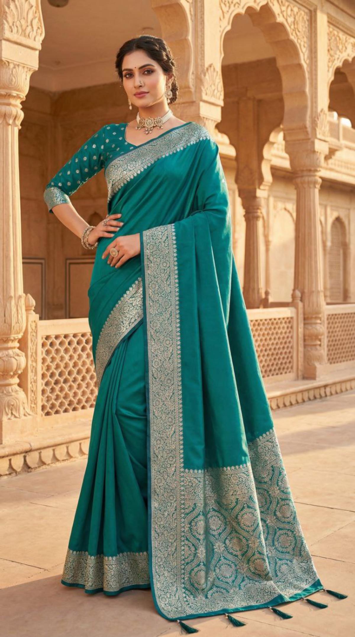 Mameraa Sarees Sea Greensoft Banarasi Silk Fabric Saree With Natural Zari Weaving In Gala Border-Sea_Green | Grocsy