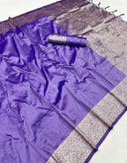 Mameraa Sarees Lavender Soft Banarasi Silk Fabric Saree With Natural Zari Weaving In Gala Border-Lavender | Grocsy