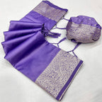 Mameraa Sarees Lavender Soft Banarasi Silk Fabric Saree With Natural Zari Weaving In Gala Border-Lavender | Grocsy