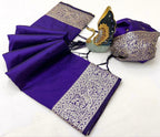 Mameraa Sarees Violet Soft Banarasi Silk Fabric Saree With Natural Zari Weaving In Gala Border-Violet | Grocsy
