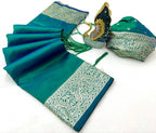Mameraa Sarees Sea Green Soft Banarasi Silk Fabric Saree With Natural Zari Weaving In Gala Border-Sea_Green | Grocsy