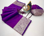 Mameraa Sarees Purple Soft Banarasi Silk Fabric Saree With Natural Zari Weaving In Gala Border-Purple | Grocsy