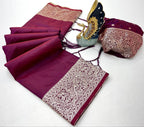 Mameraa Sarees Wine Soft Banarasi Silk Fabric Saree With Natural Zari Weaving In Gala Border-Wine | Grocsy
