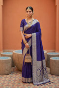 Mameraa Sarees Violet Soft Banarasi Silk Fabric Saree With Natural Zari Weaving In Gala Border-Violet | Grocsy