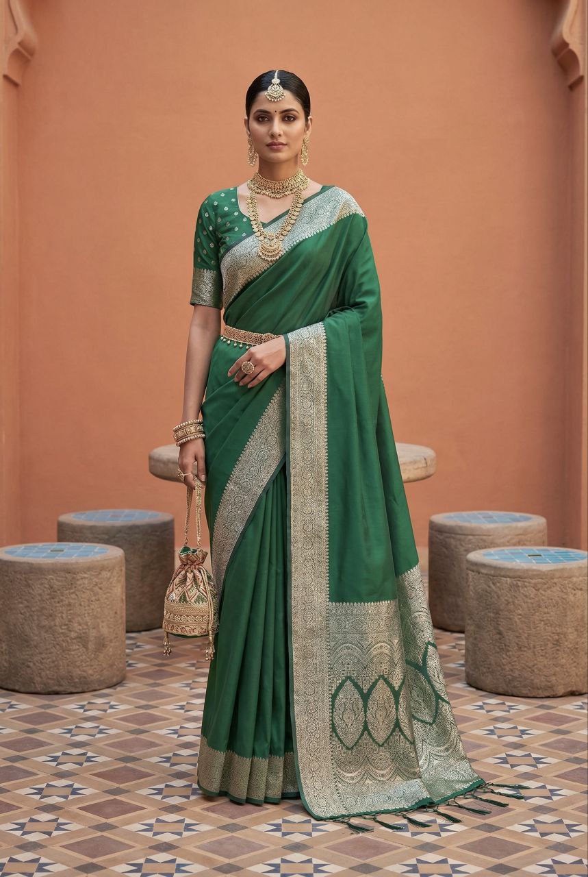 Mameraa Sarees Sea Green Soft Banarasi Silk Fabric Saree With Natural Zari Weaving In Gala Border-Sea_Green | Grocsy