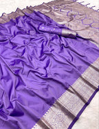 Mameraa Sarees Lavender Soft Banarasi Silk Fabric Saree With Natural Zari Weaving In Gala Border-Lavender | Grocsy