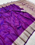 Mameraa Sarees Purple Soft Banarasi Silk Fabric Saree With Natural Zari Weaving In Gala Border-Purple | Grocsy