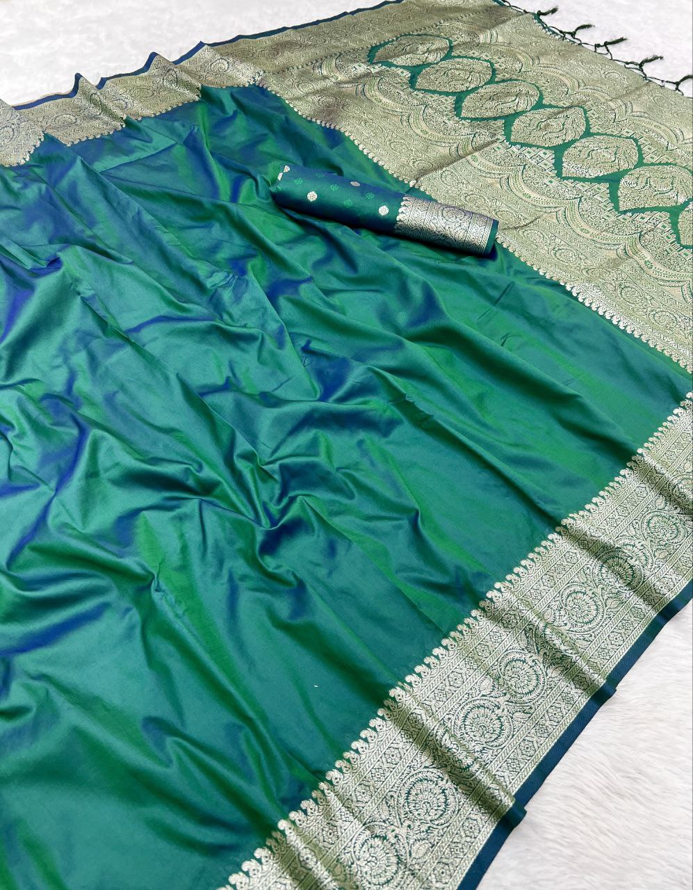 Mameraa Sarees Sea Green Soft Banarasi Silk Fabric Saree With Natural Zari Weaving In Gala Border-Sea_Green | Grocsy
